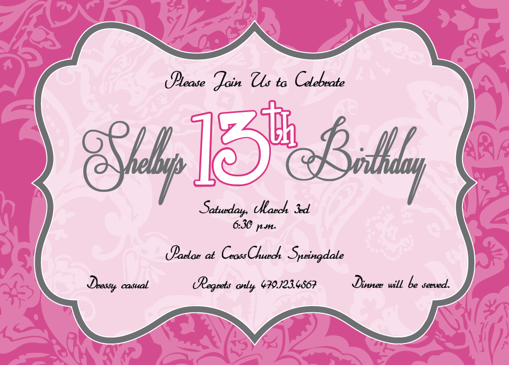 Printable Birthday Party Invitations For 13 Year Old