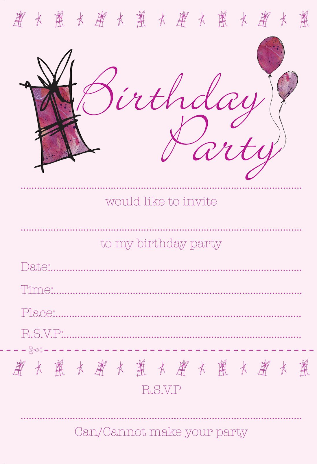 Girl Birthday Party Invitations Printable Free