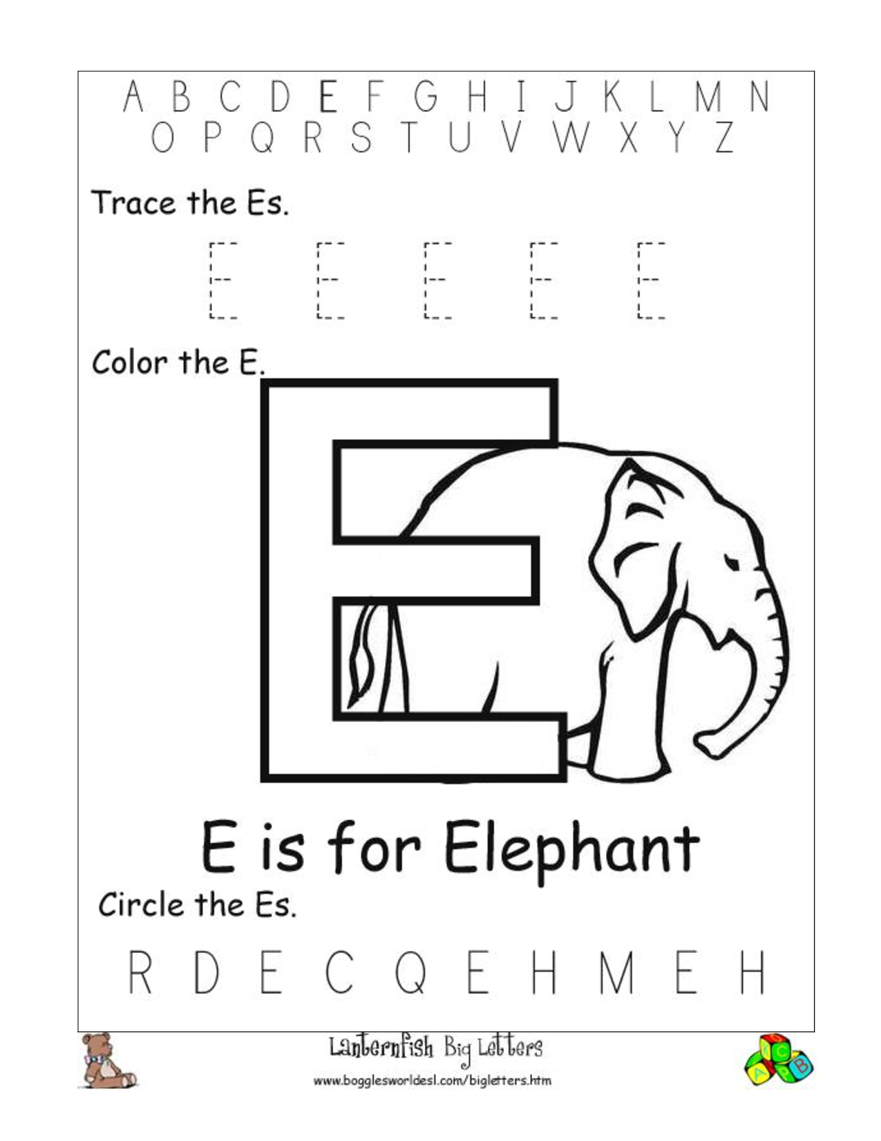 Free Printable Letter E Preschool Worksheets Tracing Letters