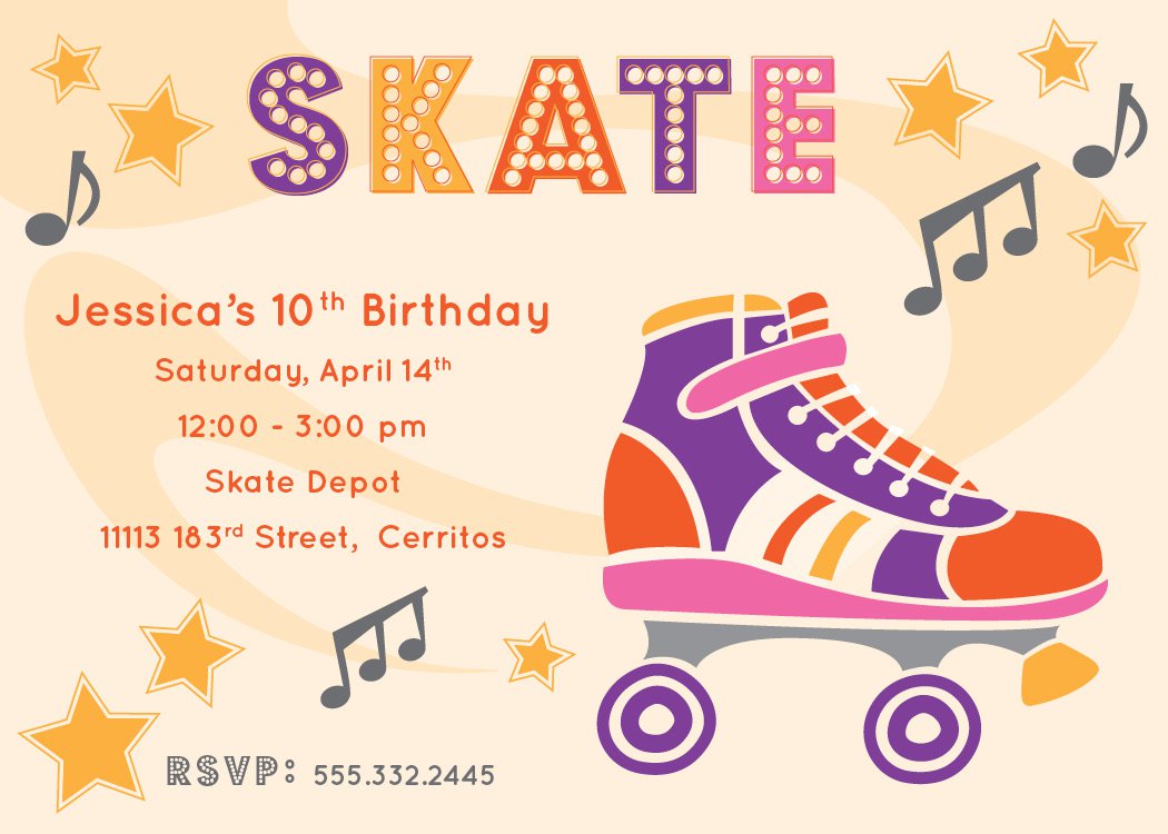 Free Printable Roller Skate Party Invitations