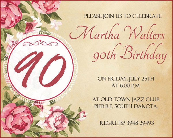 Free Printable Invitations For 90th Birthday