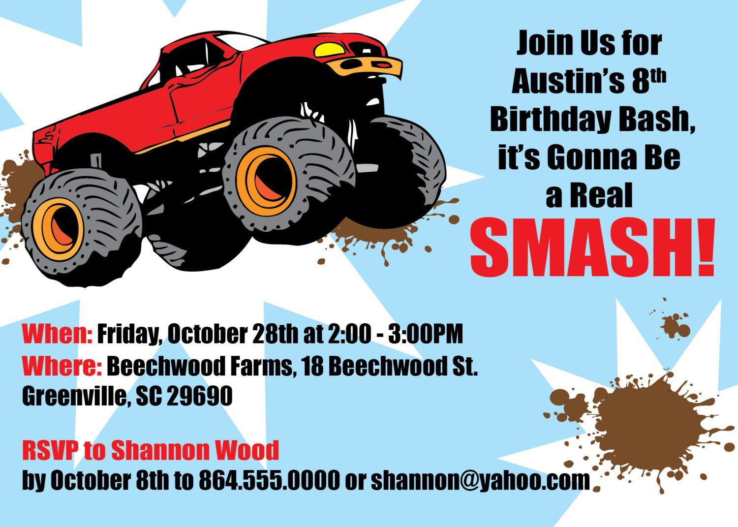 Monster Jam Party Invitations Templates
