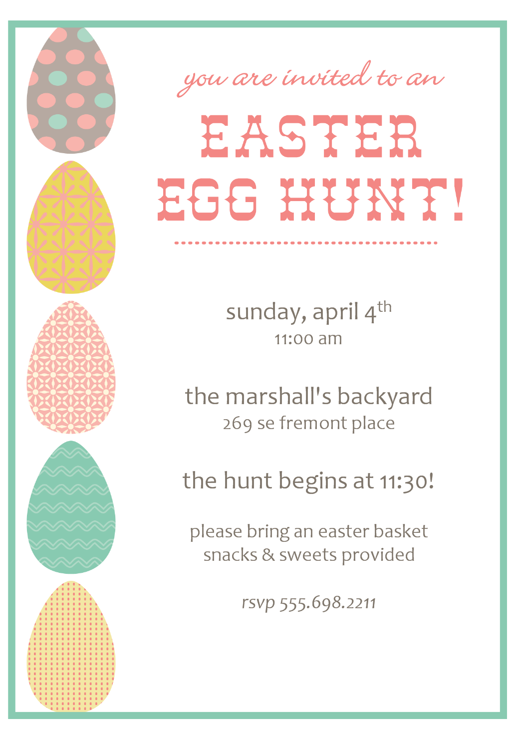 Easter Egg Hunt Invitations Templates