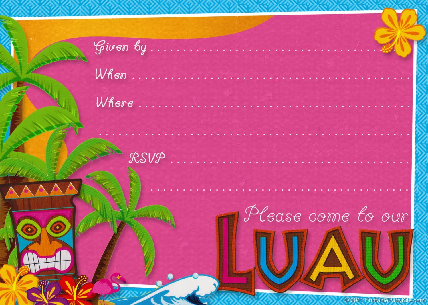 Free Hawaiian Luau Party Invitations Printable
