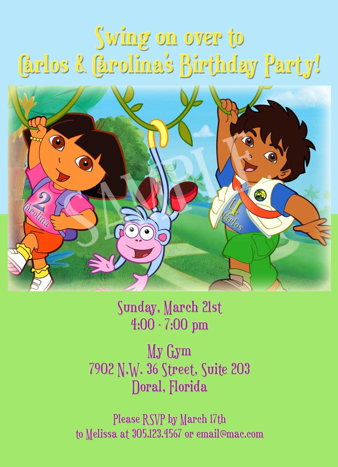 Free Printable Dora And Diego Birthday Invitations