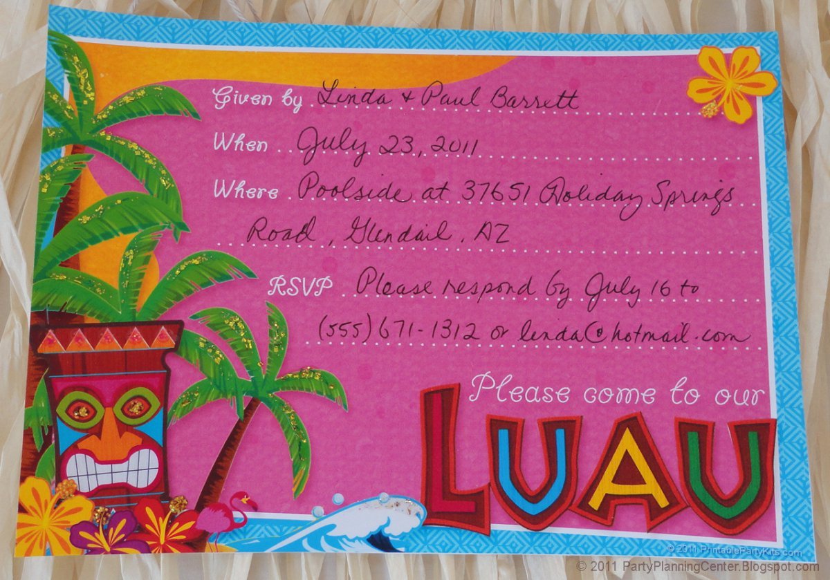Free Printable Hawaiian Luau Party Invitations