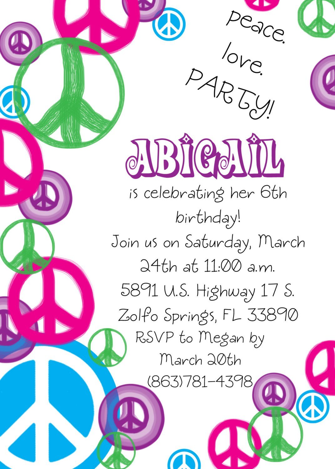 Free Printable Peace Sign Birthday Invitations