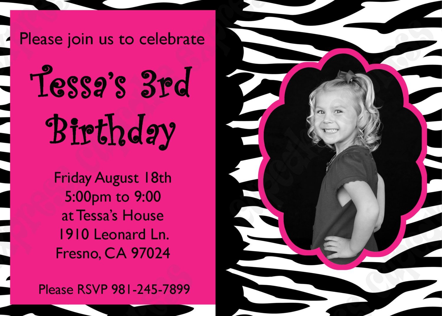 Free Printable Pink Zebra Print Invitations