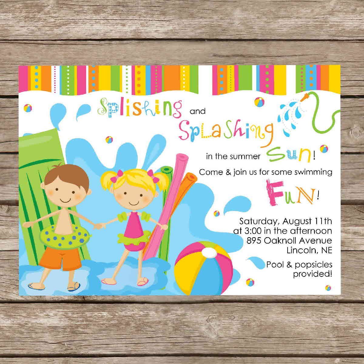 Free Printable Swimming Pool Birthday Party Invitations