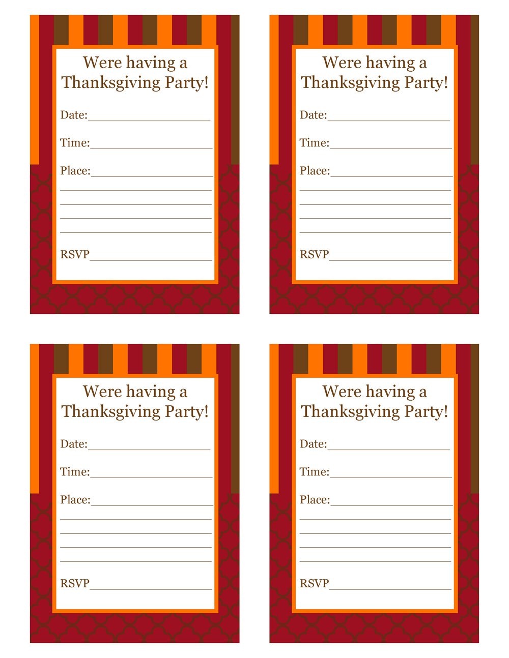 Free Printable Thanksgiving Party Invitations