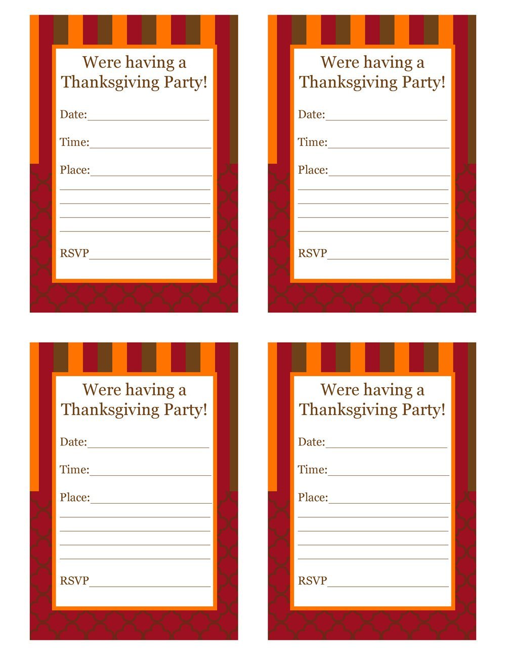 Free Printable Thanksgiving Party Invitations