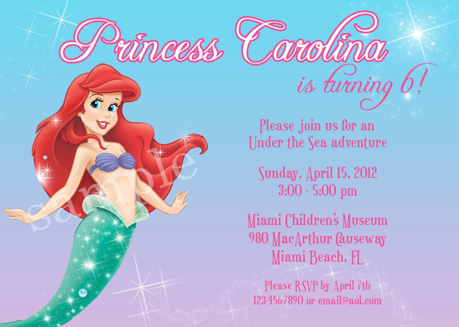 Little Mermaid Printable Birthday Invitations