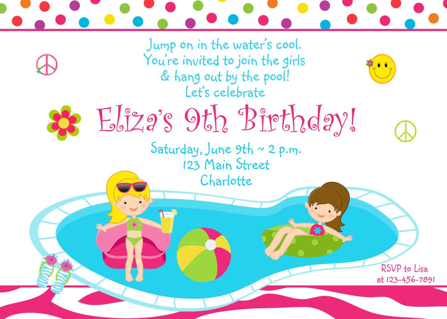 Pool Party Invitations Birthday