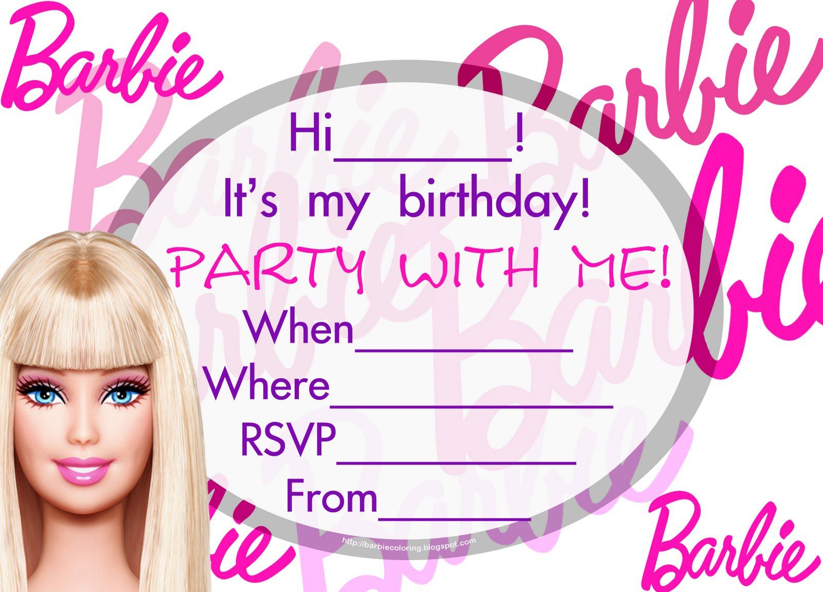 Printable Barbie Invitations For Birthdays