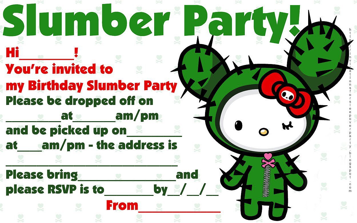 Printable Hello Kitty Sleepover Invitations