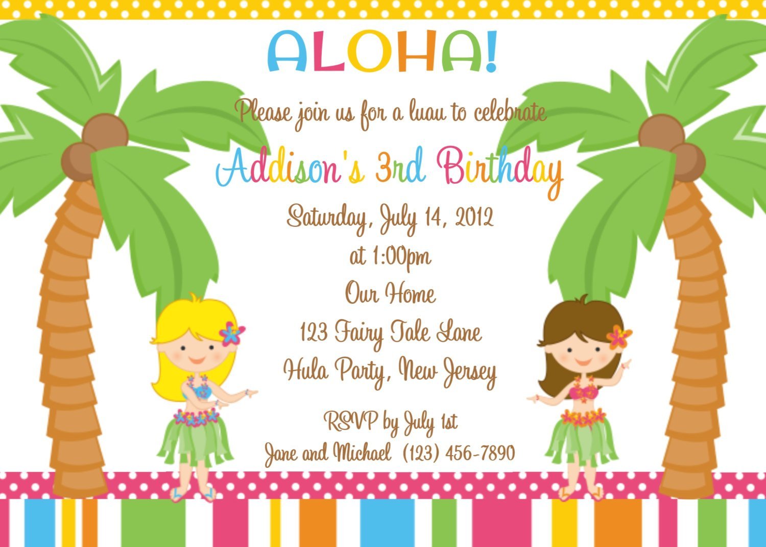 Printable Kids Luau Invitations