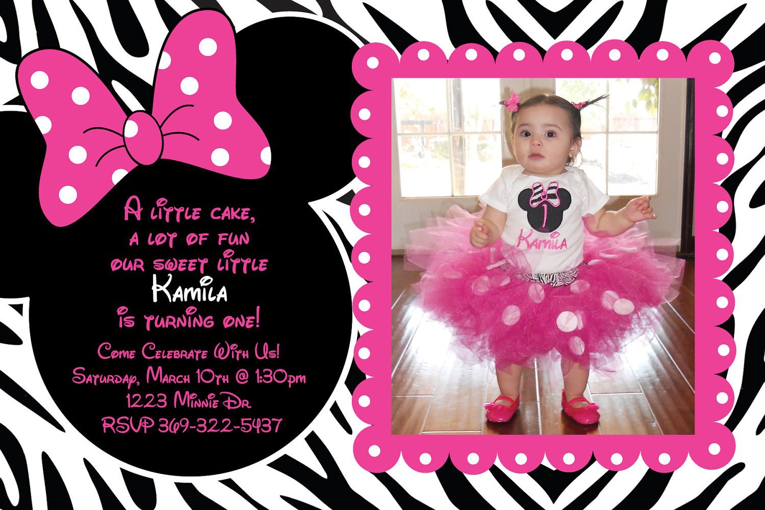 Printable Minnie Mouse Zebra Invitations