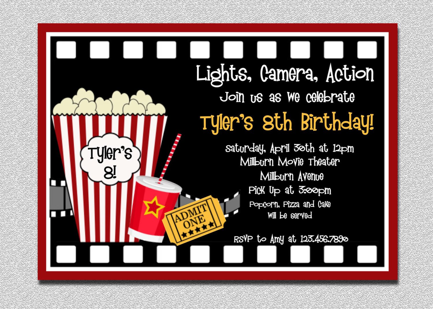 Printable Movie Themed Birthday Party Invitations