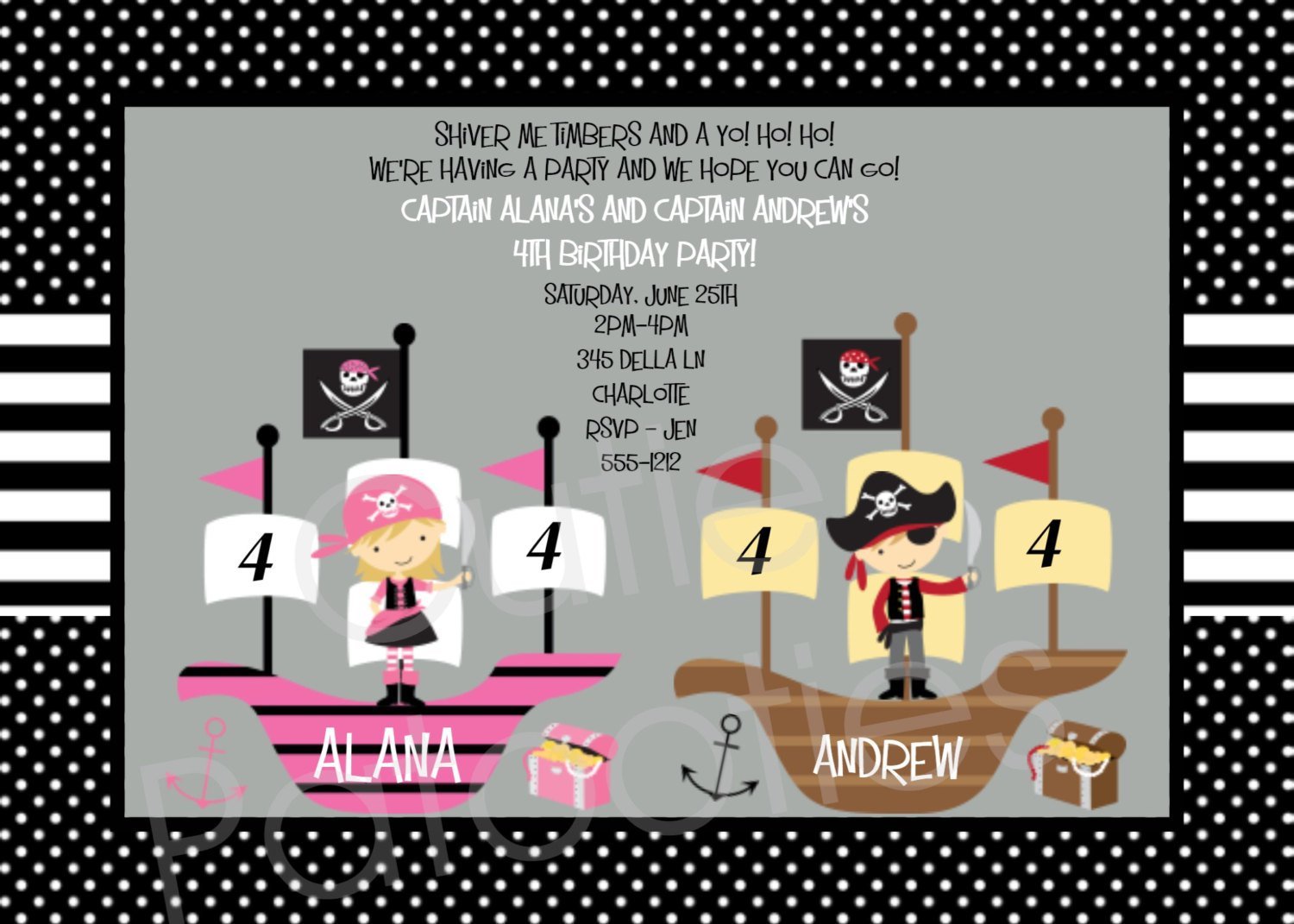 Printable Pirate Birthday Party Invitations