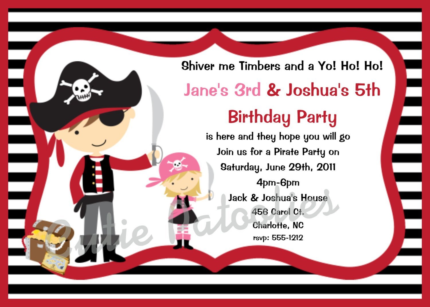 Printable Pirate Themed Birthday Invitations