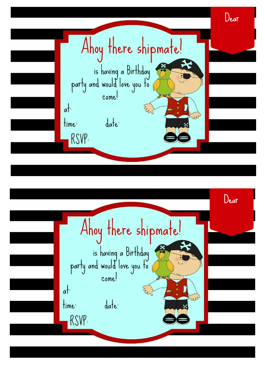 Printable Pirate Themed Birthday Invitations