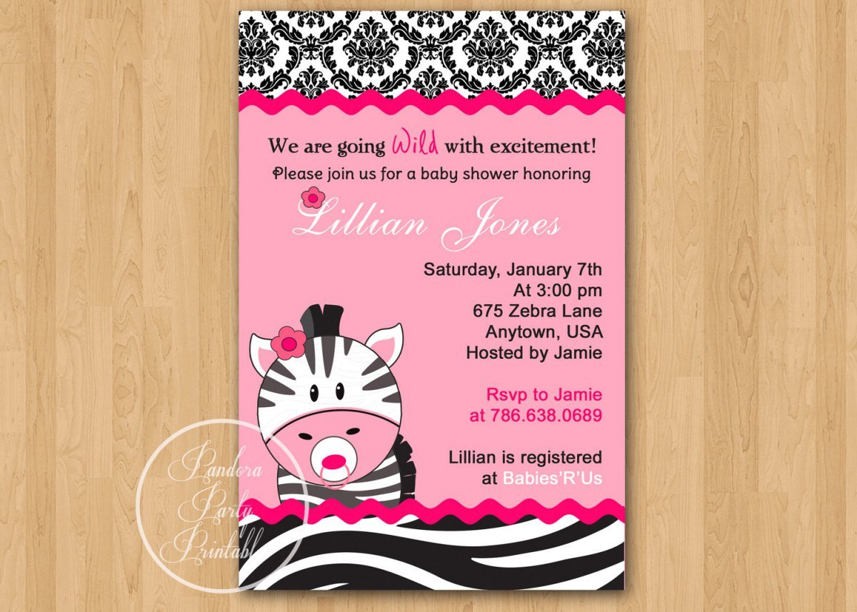 Printable Zebra Baby Shower Invitations