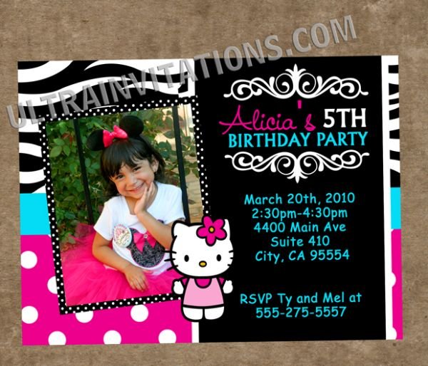 Zebra Print Hello Kitty Birthday Invitations 2016