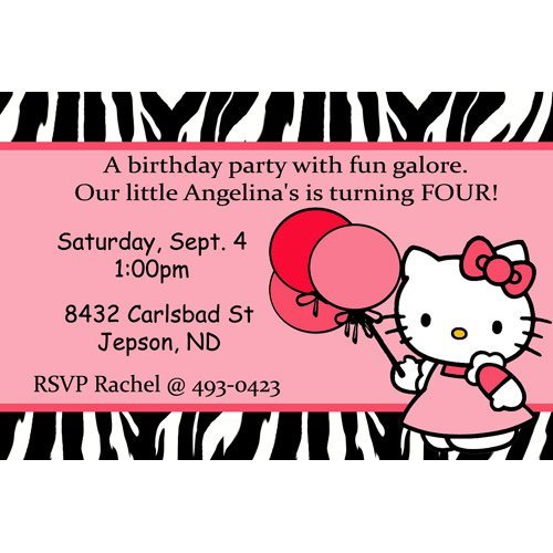 Zebra Print Hello Kitty Birthday Invitations