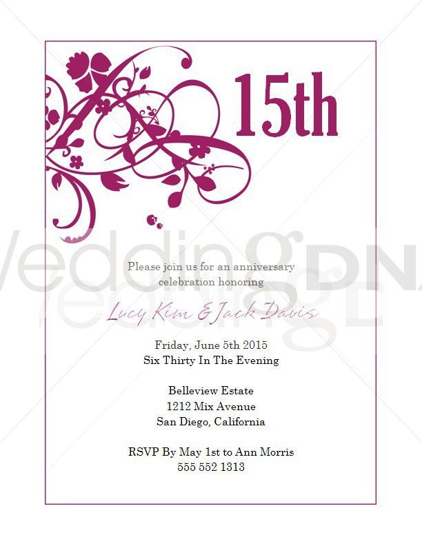 15 Year Anniversary Invitations