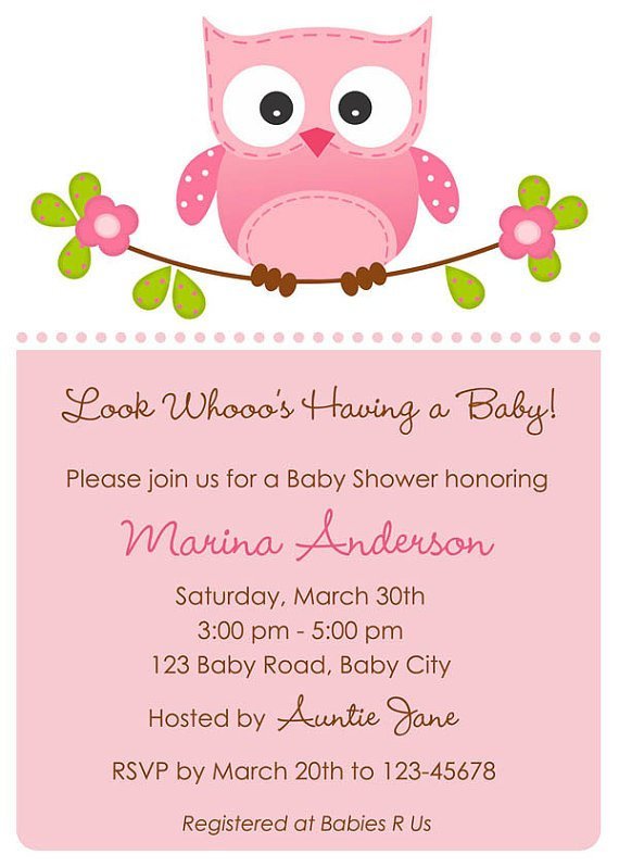 Baby Girl Owl Invitations