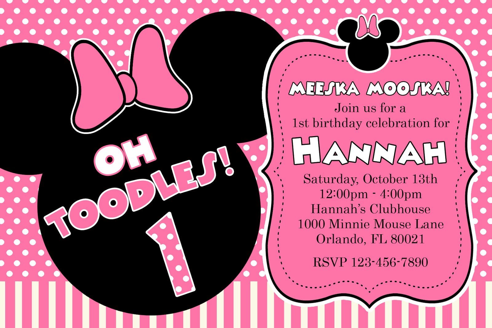 Baby Minnie Mouse Birthday Party Invitations