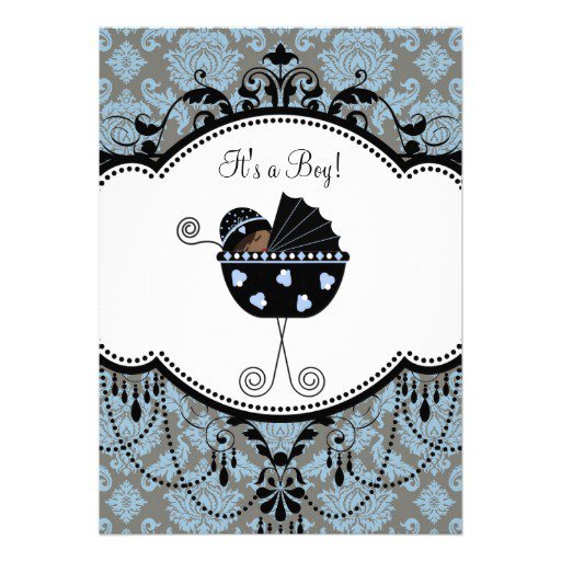 Black Damask Baby Shower Invitations