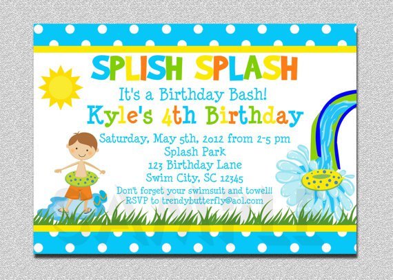 Boys Swimming Birthday Party Invitations