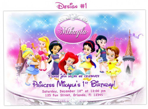 Disney Baby Princess 1st Birthday Invitations