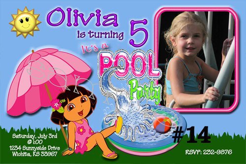 Dora Pool Party Invitations