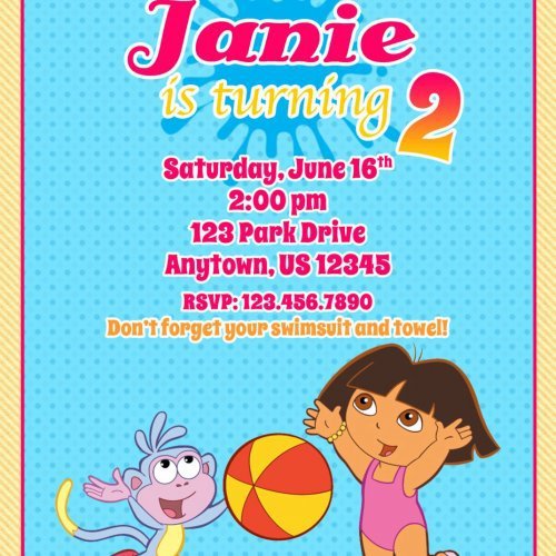 Dora The Explorer Pool Party Invitations