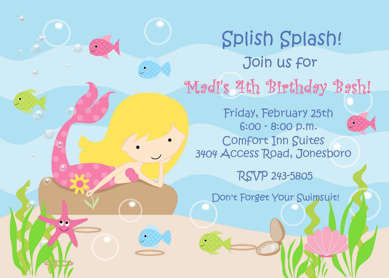 Free Little Mermaid Birthday Invitations