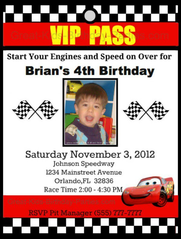 Free Printable Disney Pixar Cars Birthday Invitations