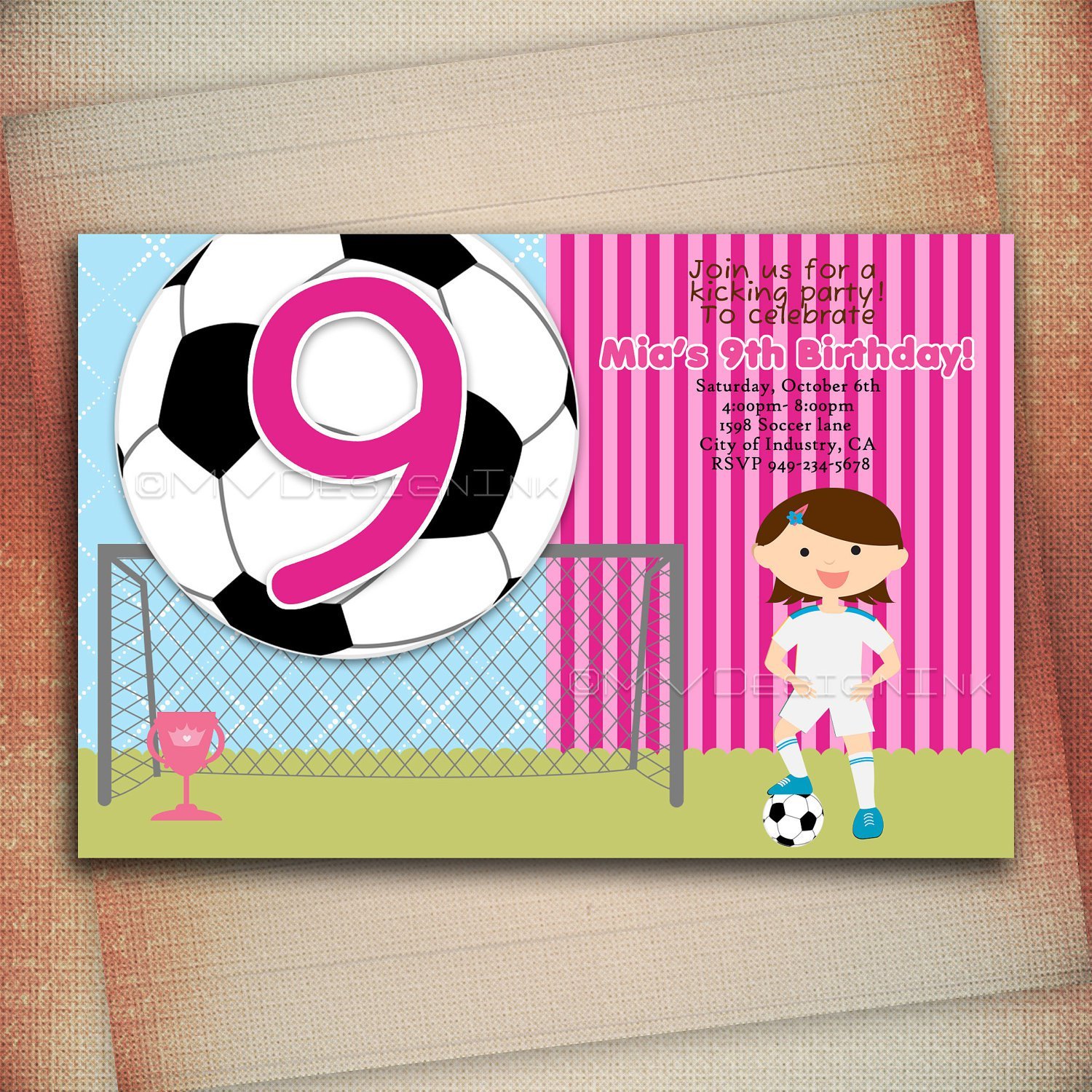 Girls Soccer Birthday Invitations