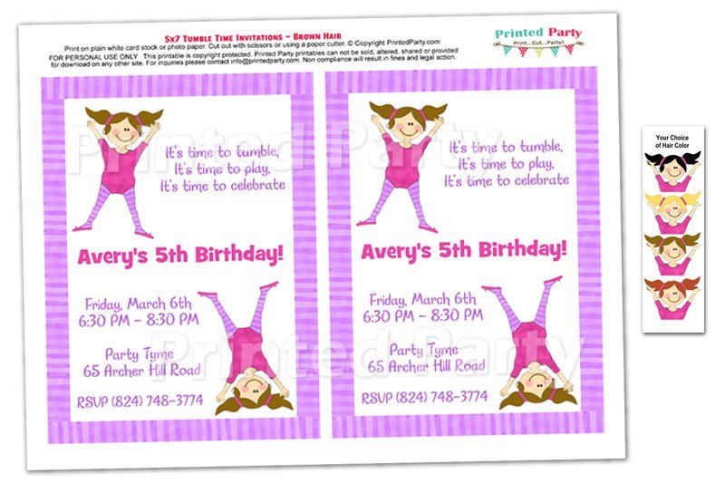 Gymnastics Birthday Invitations Printable