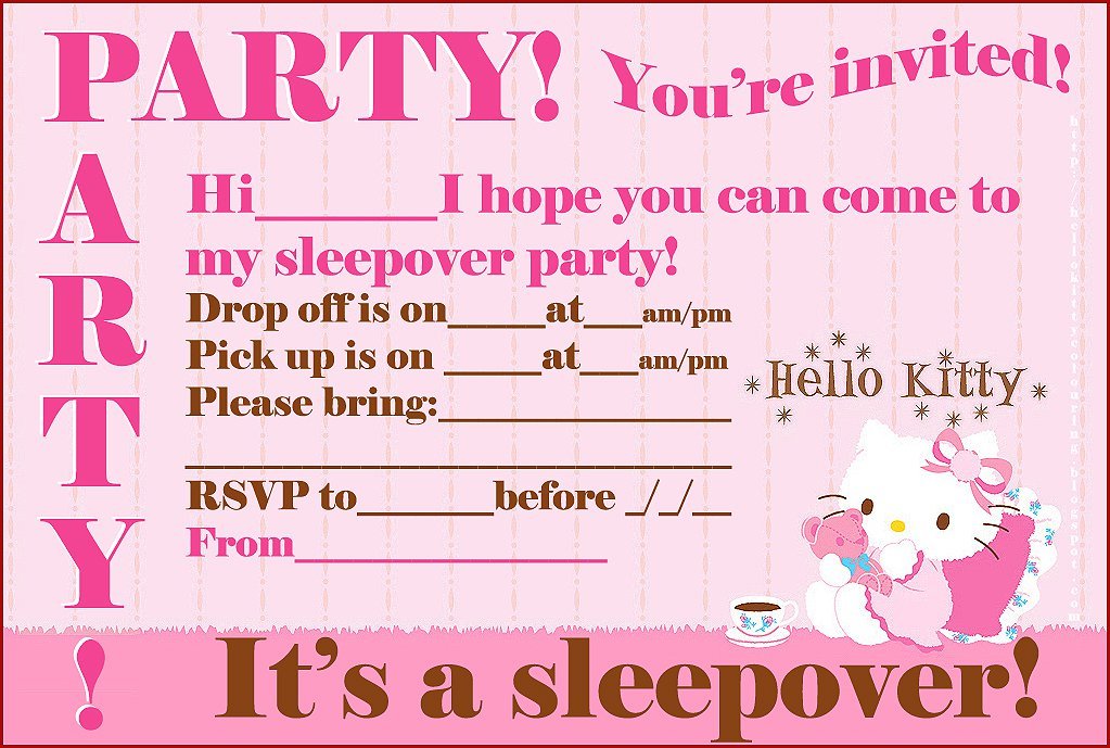 Hello Kitty Printable Sleepover Invitations