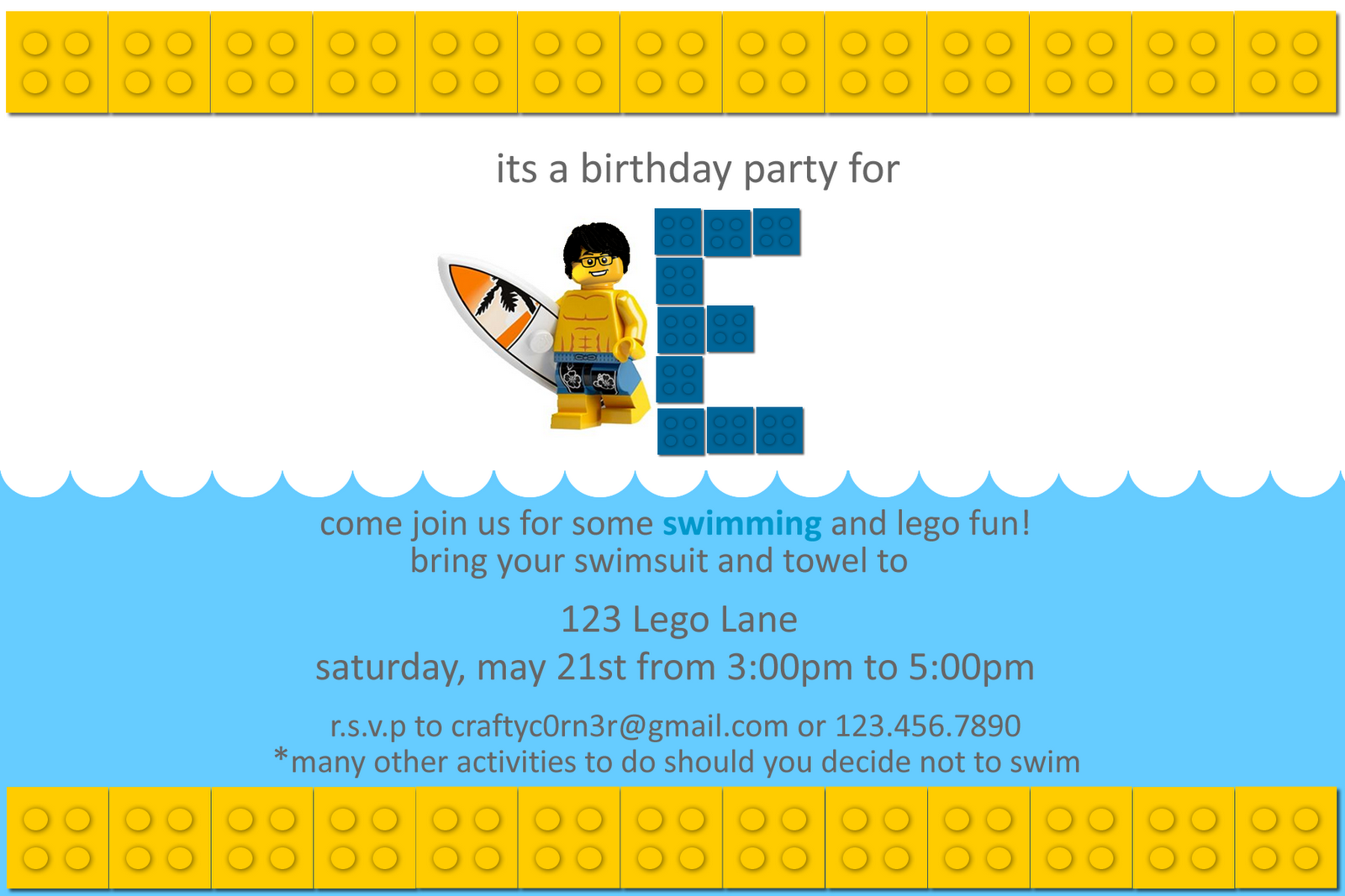 Homemade Lego Party Invitations