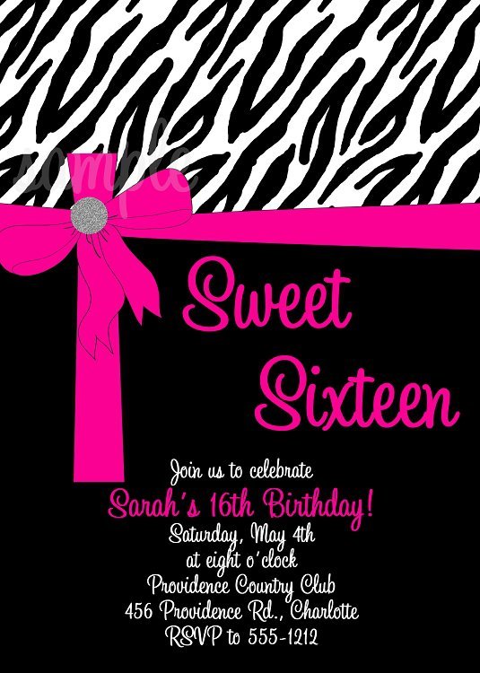 Hot Pink And Zebra Birthday Invitations