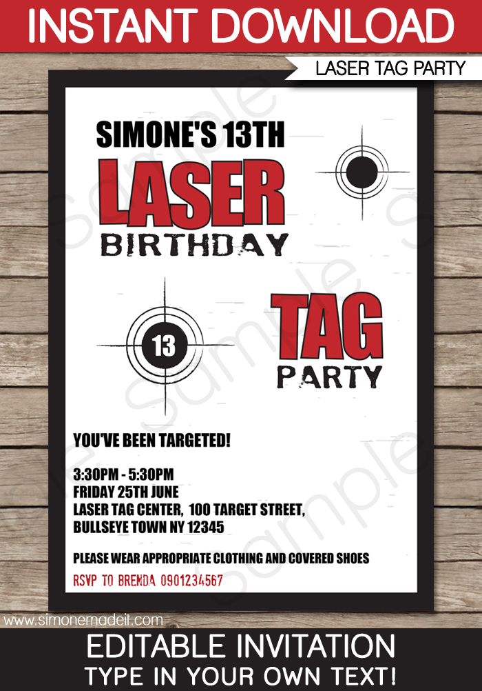 Laser Tag Birthday Party Invitation Templates