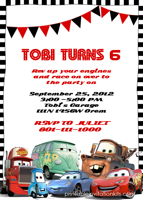 Lightning Mcqueen Party Invitation Template