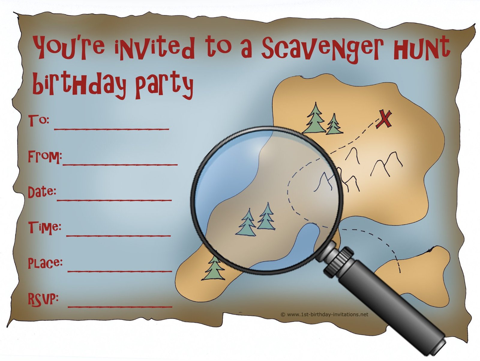 Map Scavenger Hunt Printable Invitations