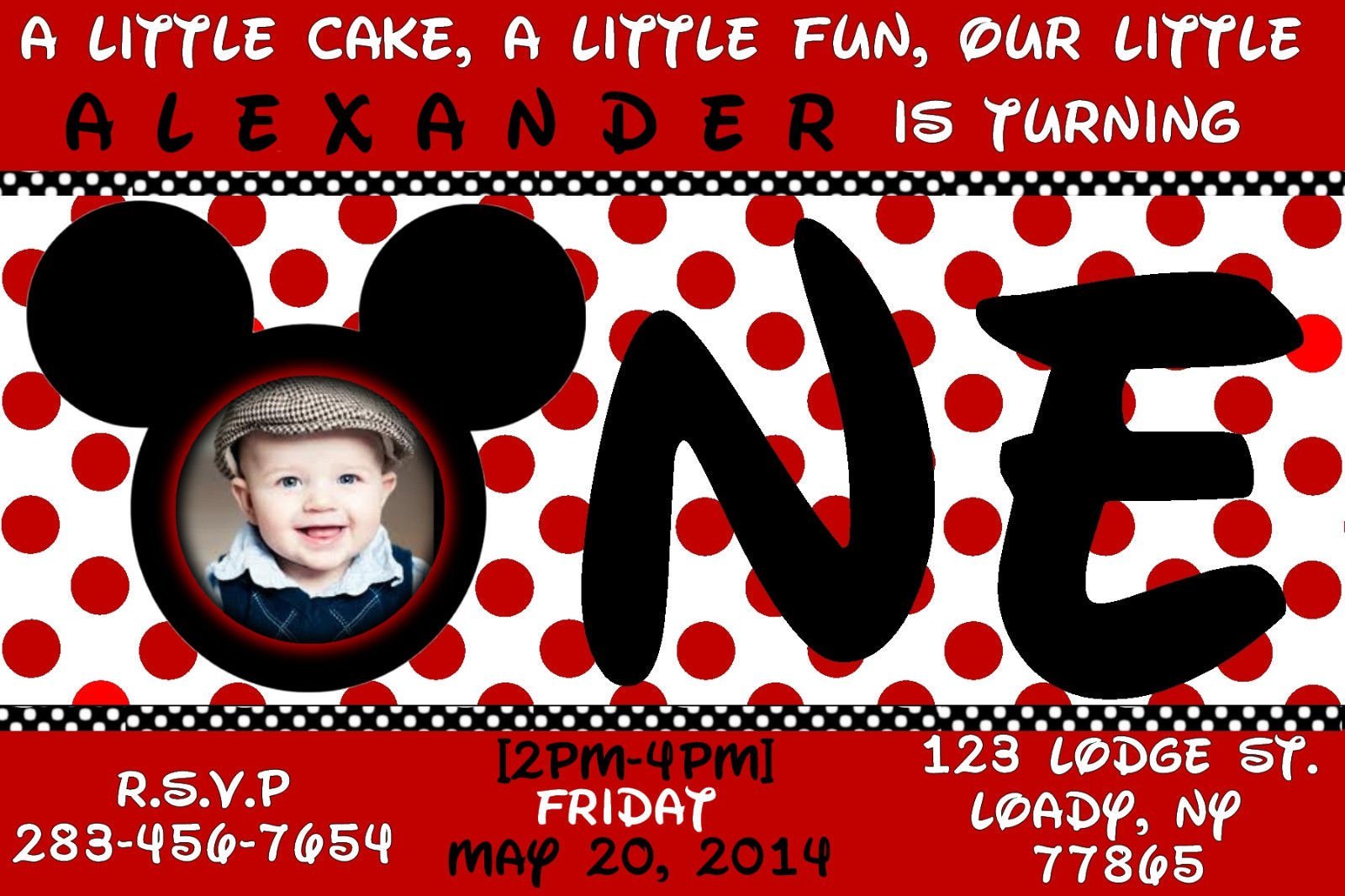 Mickey 1st Birthday Custom Invitation