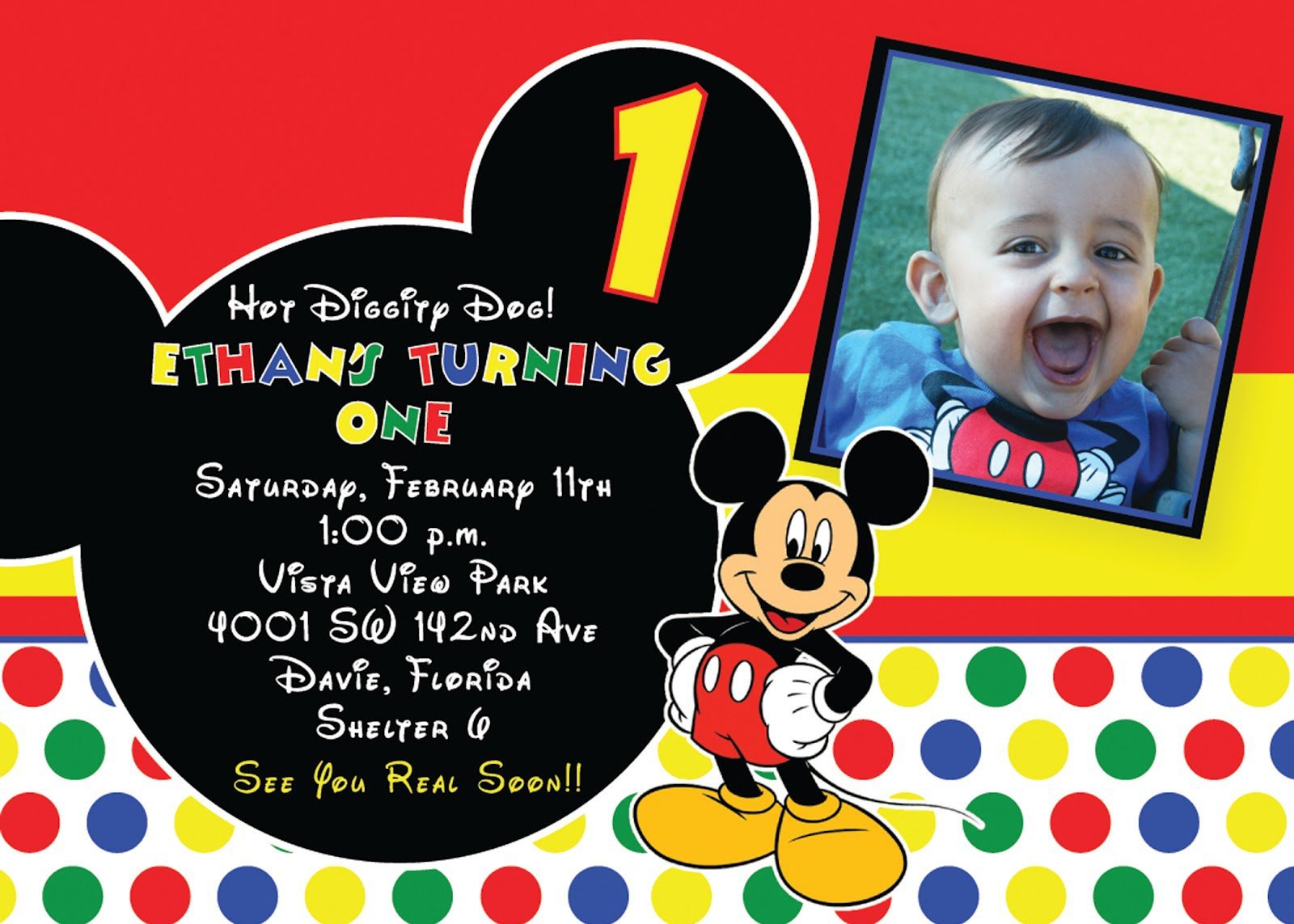 Mickey Mouse 1st Birthday Invitations Template