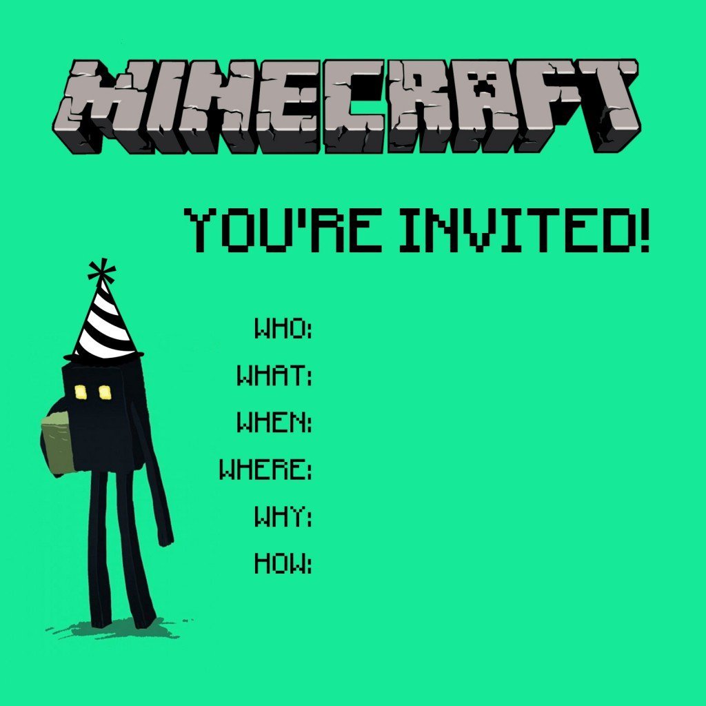 Minecraft Birthday Invitation Card Templates