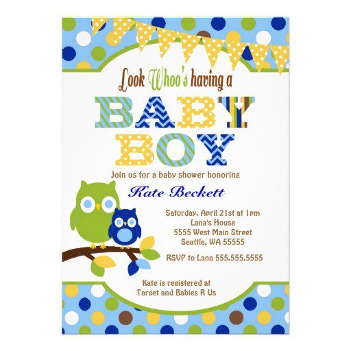 Owl Boy Baby Shower Invitations